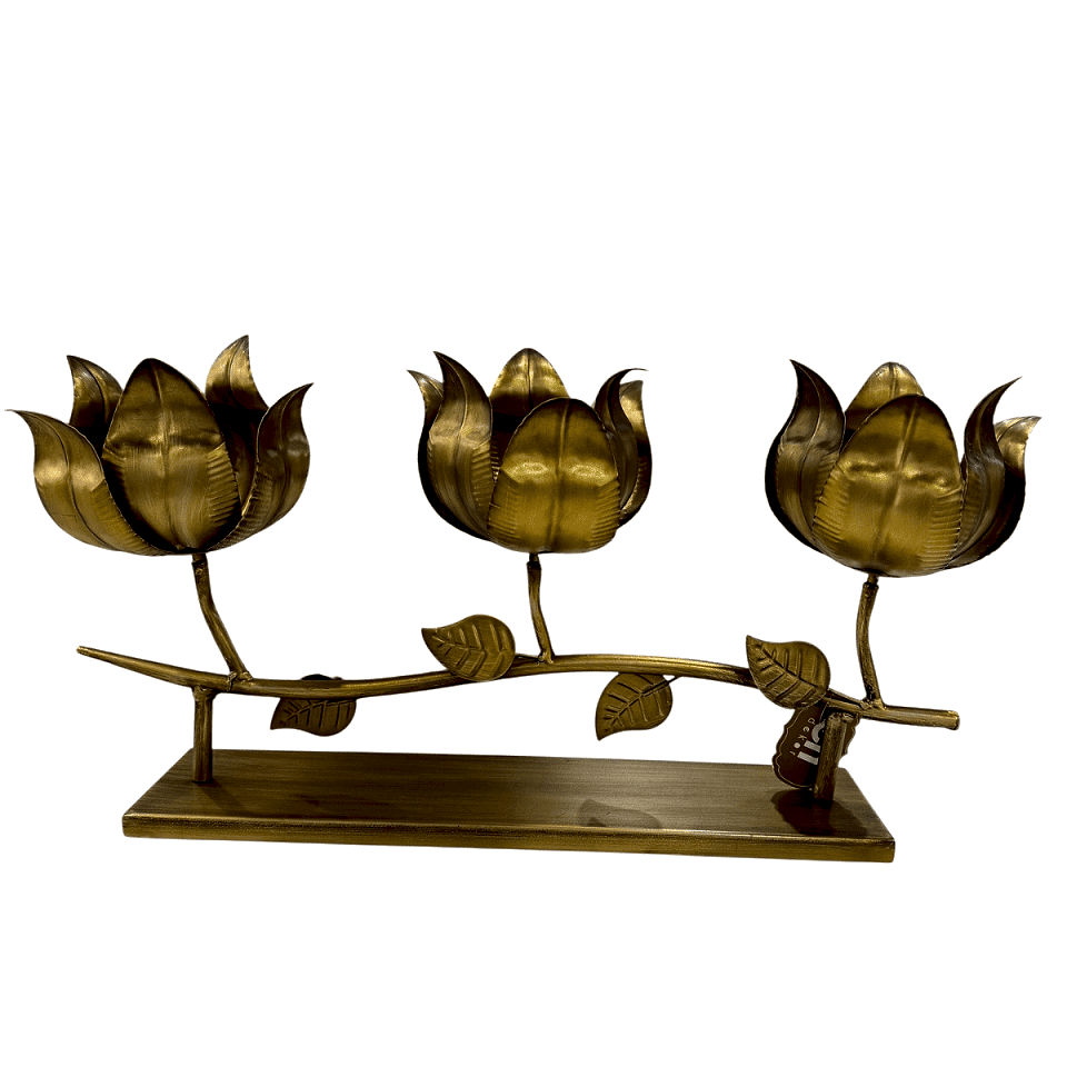 METAL ÇİÇEK 3LÜ ŞAMDAN