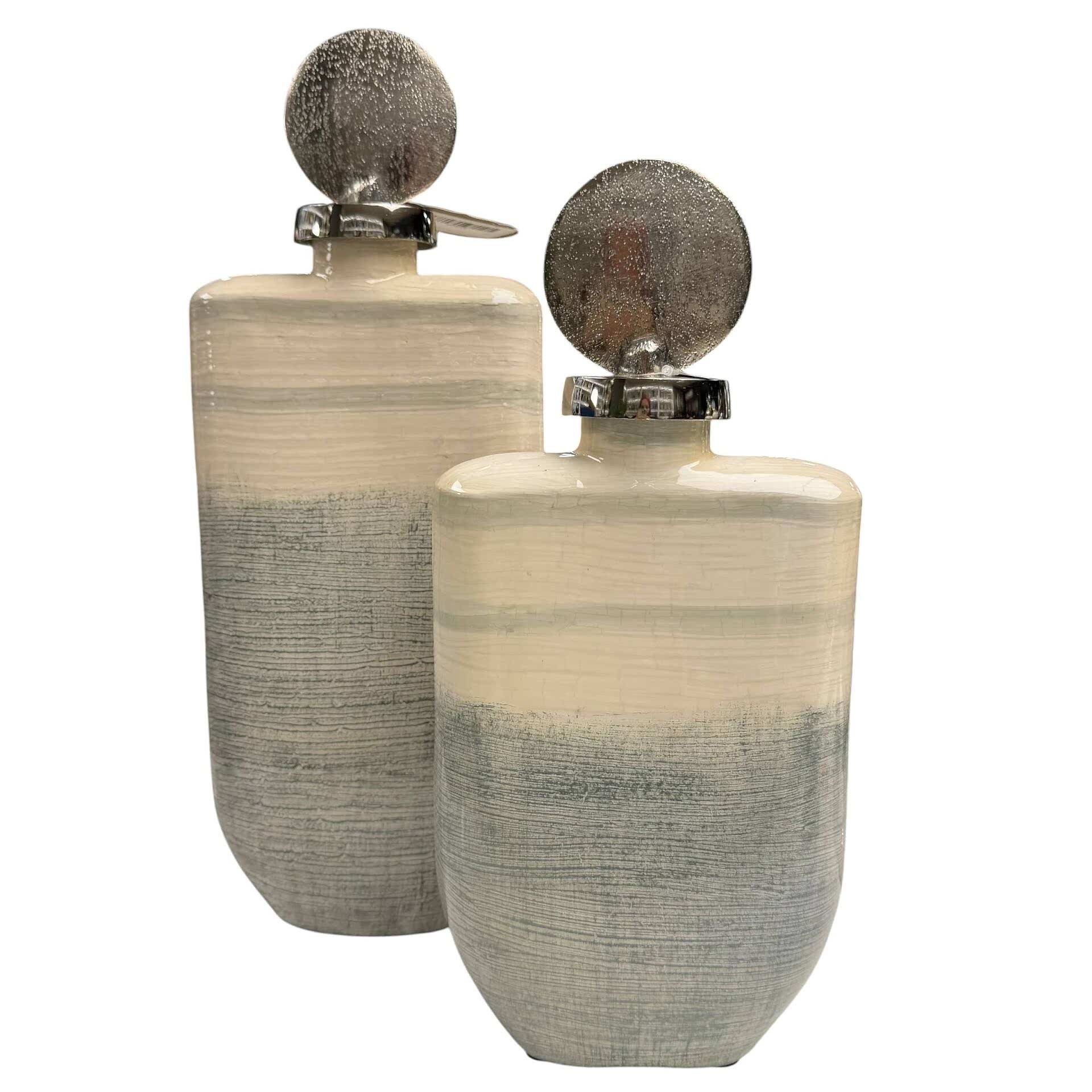 DEKORATİF 2'Lİ CAM METAL ŞİŞE SET