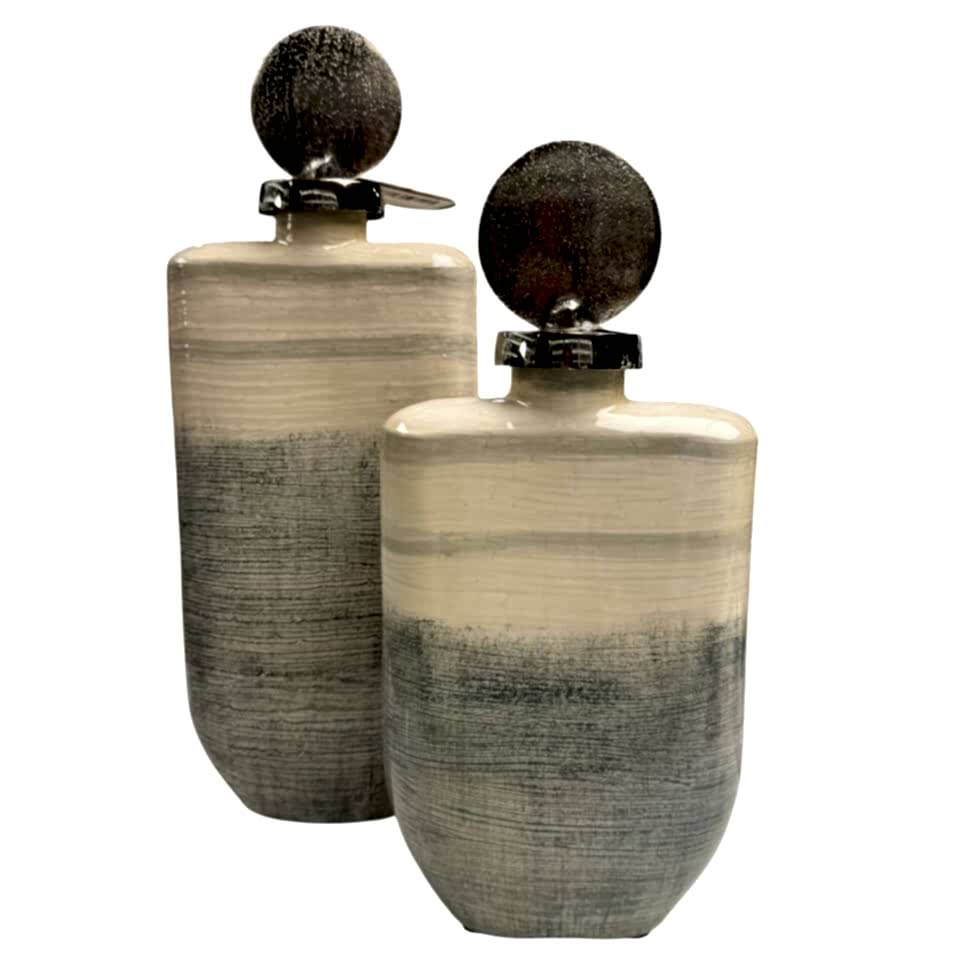 DEKORATİF 2'Lİ CAM METAL ŞİŞE SET