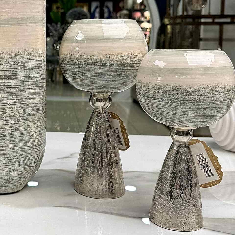 DEKORATİF 2'Lİ CAM ŞAMDAN SET