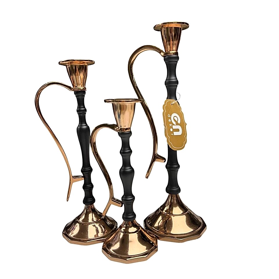3'LÜ SİYAH & GOLD METAL ŞAMDAN MUMLUK SETİ