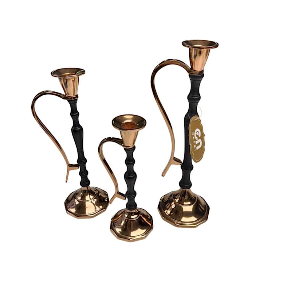 3'LÜ SİYAH & GOLD METAL ŞAMDAN MUMLUK SETİ