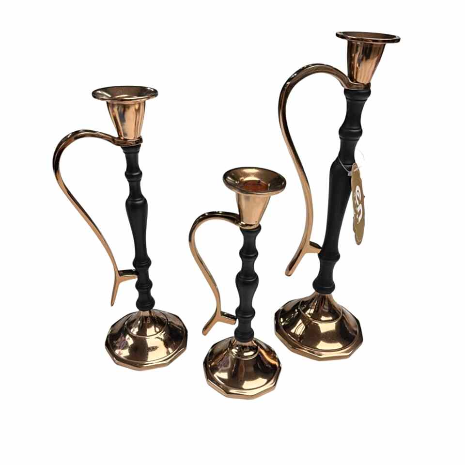 3'LÜ SİYAH & GOLD METAL ŞAMDAN MUMLUK SETİ