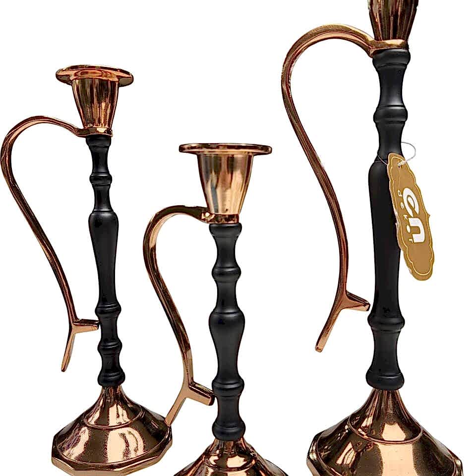 3'LÜ SİYAH & GOLD METAL ŞAMDAN MUMLUK SETİ