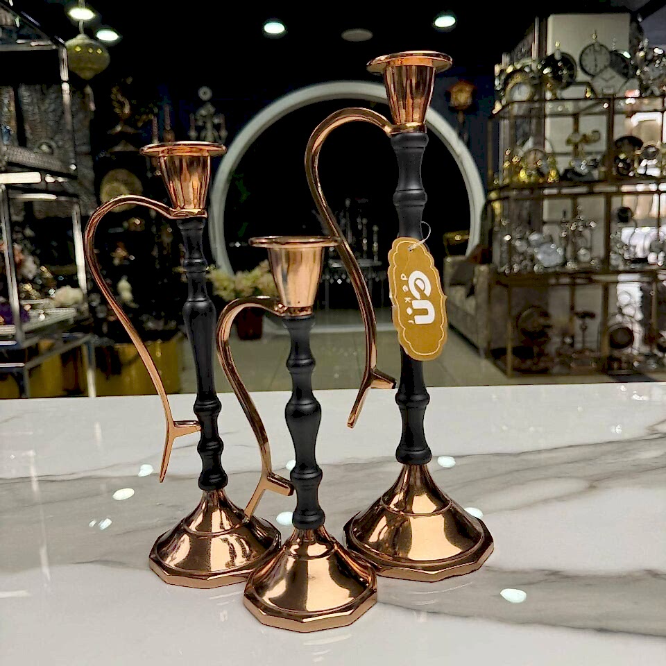 3'LÜ SİYAH & GOLD METAL ŞAMDAN MUMLUK SETİ